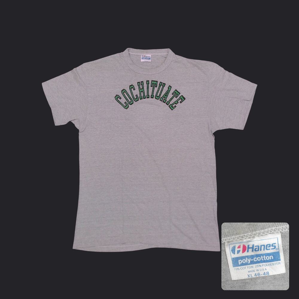 Vtg 80s Hanes Blue Bar Single Stitch Cochituate Graphic Tee XL